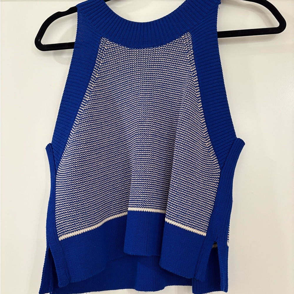 Wilfred Blue and White Knit Tank Top